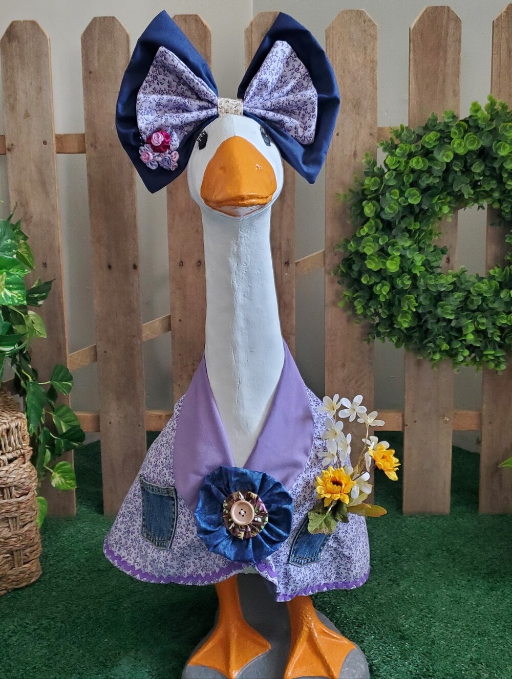 Purple Porch Goose Outfit With Bow Fits 28" - 30" Concrete Goose